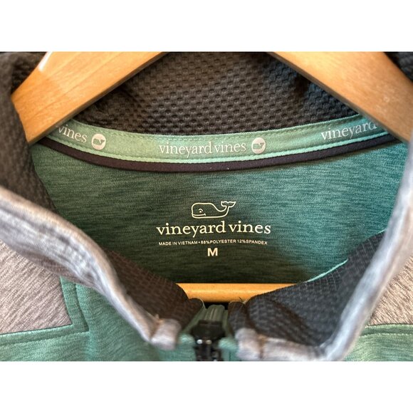 Vineyard Vines Green Gray Preppy Fleece Pullover Medium Quarter Zip Athleisure - Picture 3 of 5
